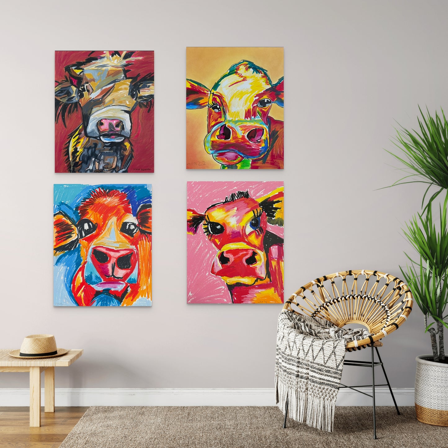 Viktor Bevanda original art: Cow - Set of 4